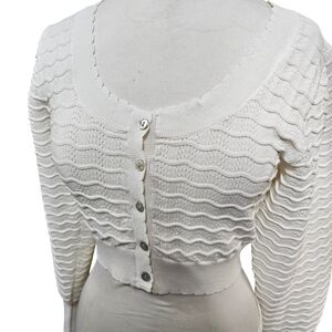 Zara Cropped Textured Cardigan With Fitted Waist And Sleeves Size S Cream